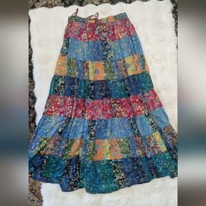 Vintage Patchwork Cotton Broomstick Maxi Skirt